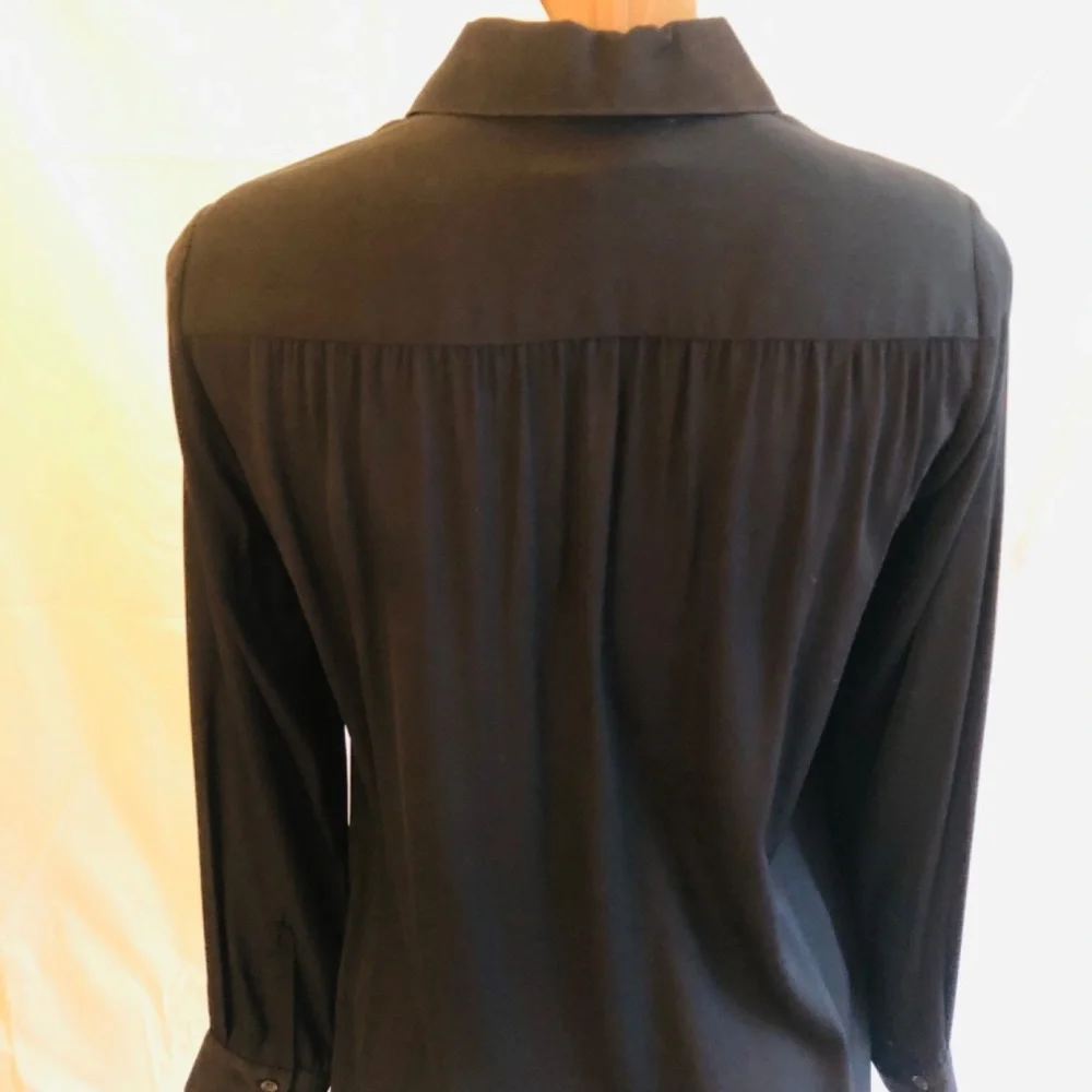 NWT, Black Silk Button Down Blouse - Picture 7 of 9
